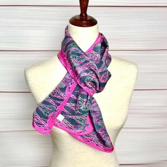Harley Davidson Silk Scarf Magenta Charcoal Hand Rolled 11,5x58 inches - Picture 6 of 12